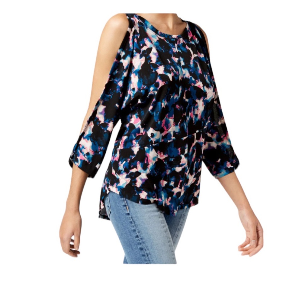 RACHEL Rachel Roy  Floral Multicolored Split Sleeve Women’s Top Blouse Sz Medium